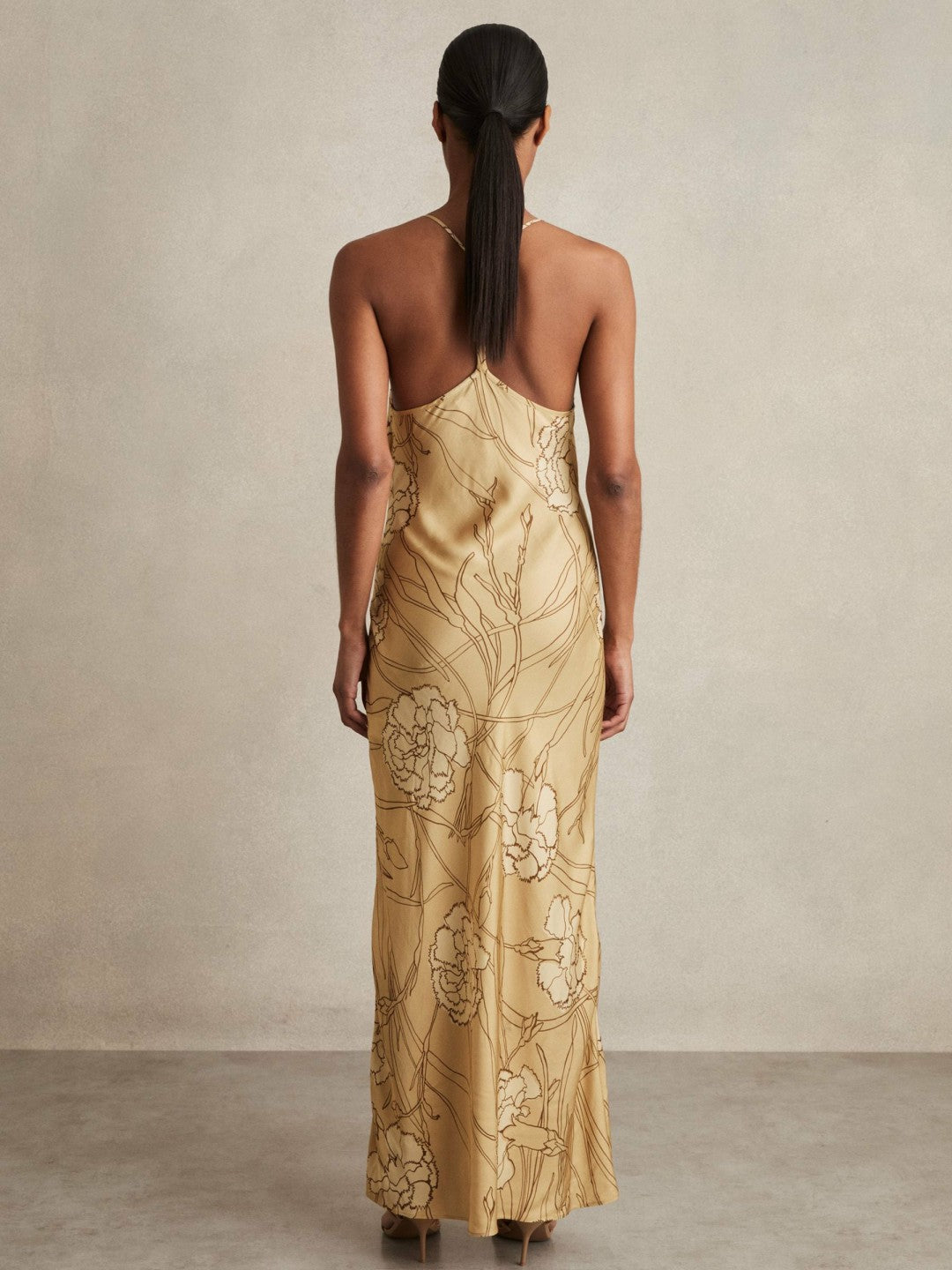 Satin Floral-Print Slip Maxi Dress in Gold | Reiss Discount