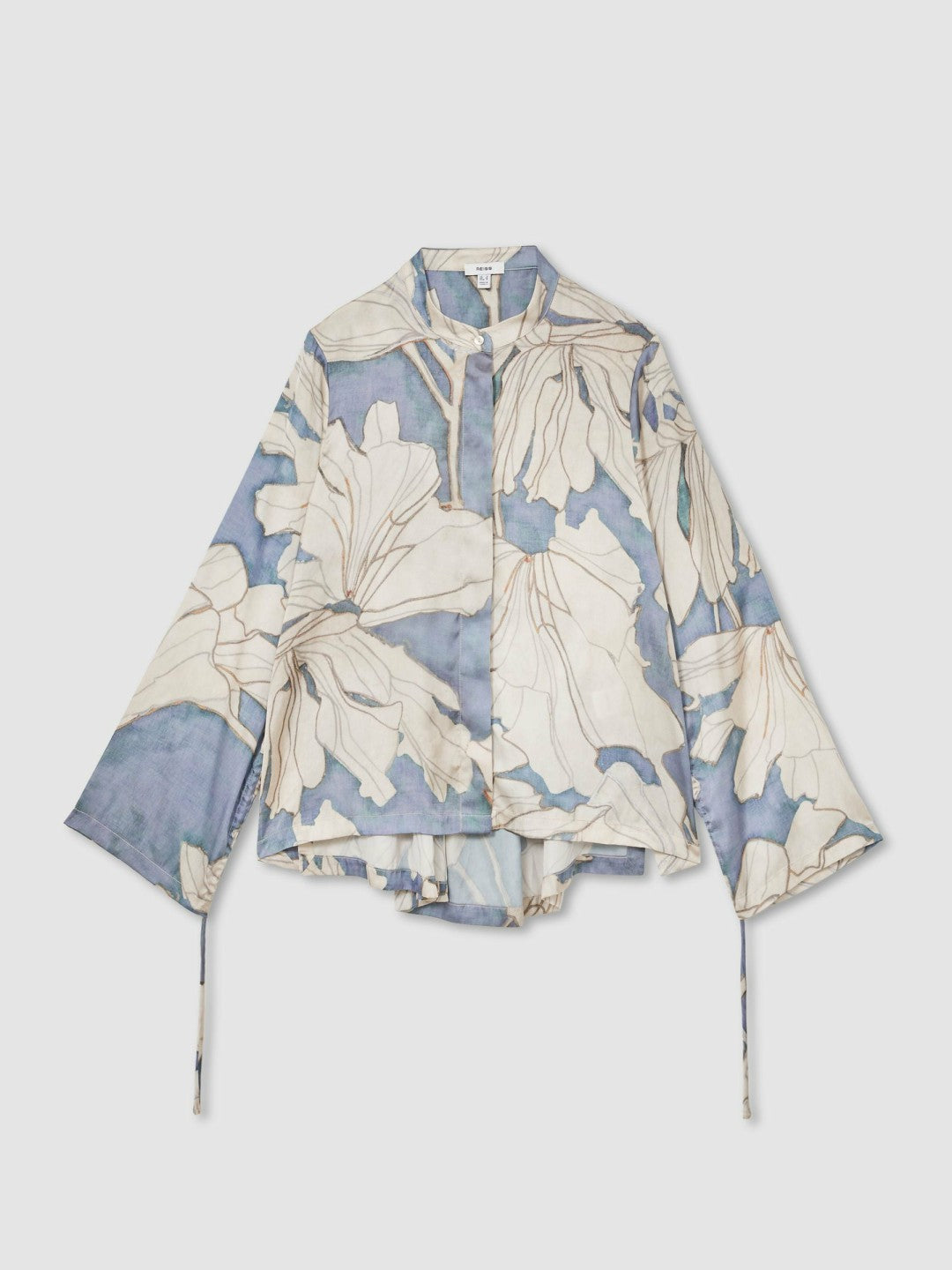 Floral Print Gathered Cut Out Shirt in Blue | Reiss Near Me