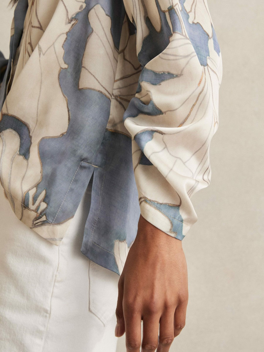 Floral Print Gathered Cut Out Shirt in Blue | Reiss Near Me
