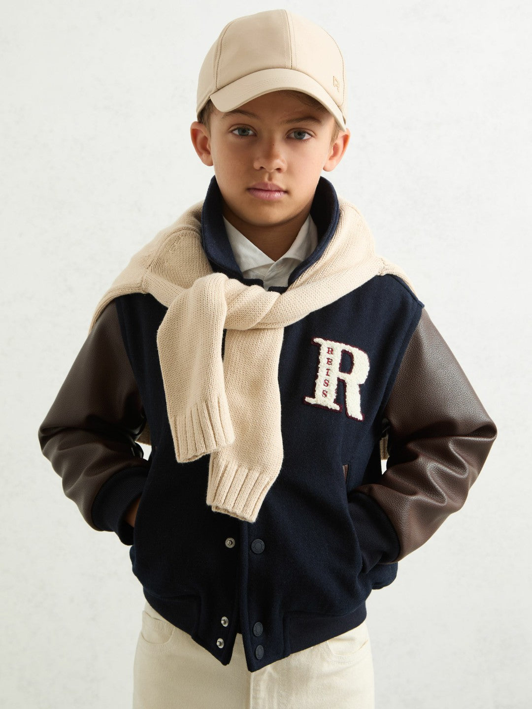 3-9 yrs Motor Cars Press-Stud Bomber Jacket in Navy/Brown | Reiss Near Me