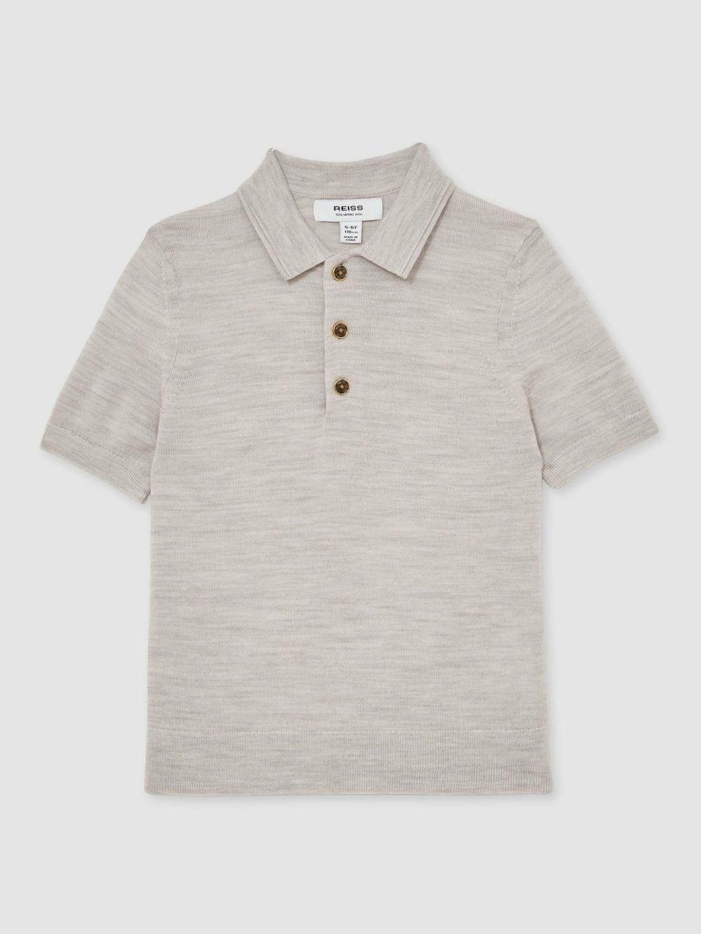 9-13 yrs Merino Wool Short Sleeve Polo Shirt in Wicker Melange | Reiss USA