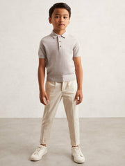 9-13 yrs Merino Wool Short Sleeve Polo Shirt in Wicker Melange | Reiss USA