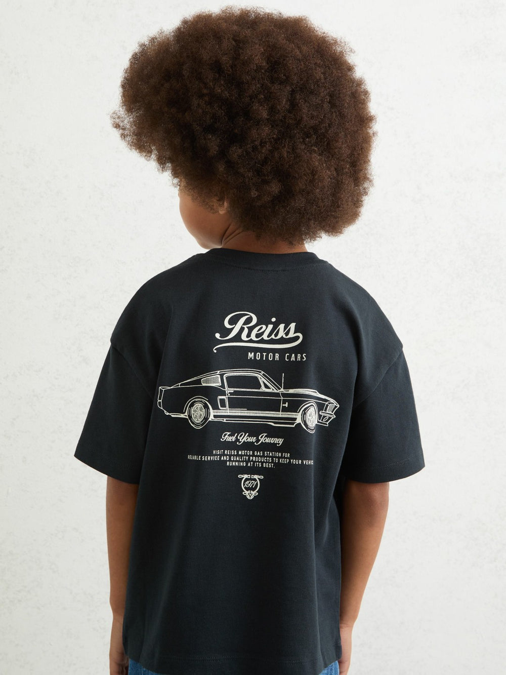 13-14 yrs Cotton Motor Cars-Print T-Shirt in Washed Blue/White | Reiss US