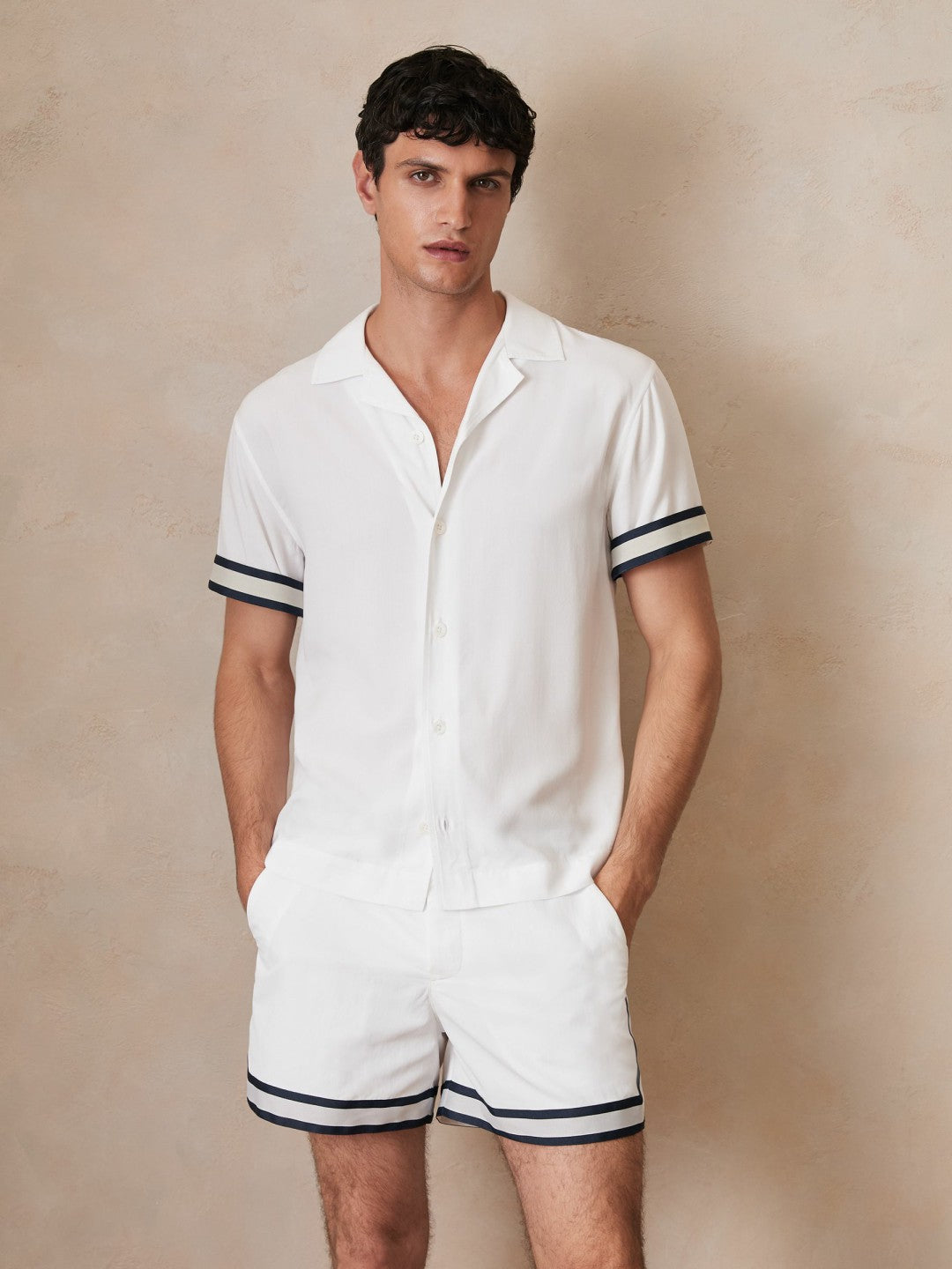 | Ché Stripe-Cuff Shirt in White | Reiss USA