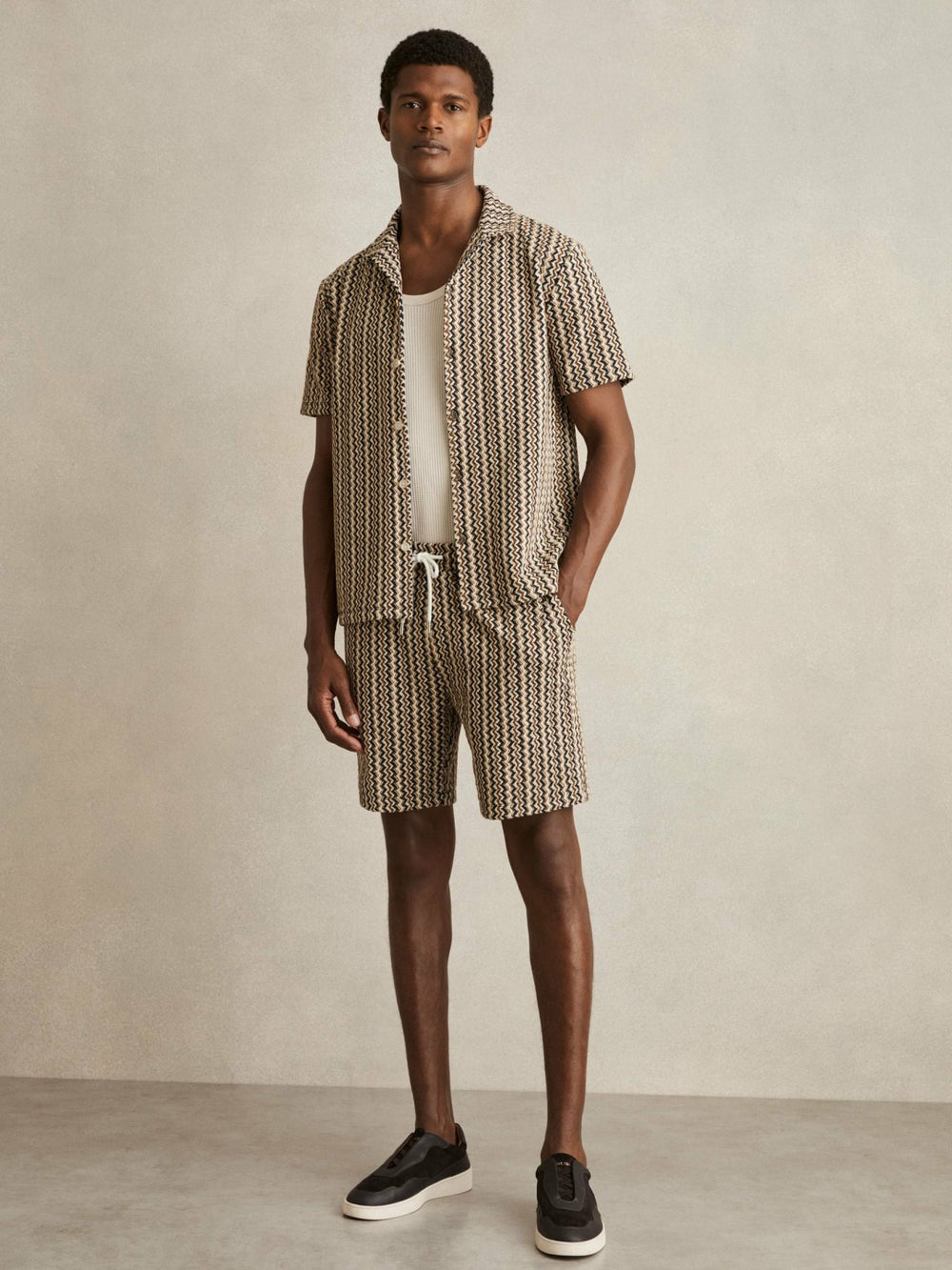 Zig-Zag Knit Drawstring Shorts in Tobacco Brown | Reiss For Sale