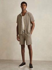 Zig-Zag Knit Drawstring Shorts in Tobacco Brown | Reiss For Sale