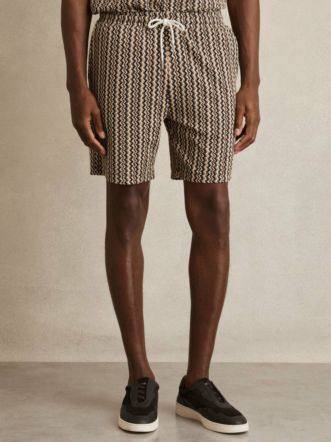 Zig-Zag Knit Drawstring Shorts in Tobacco Brown | Reiss For Sale
