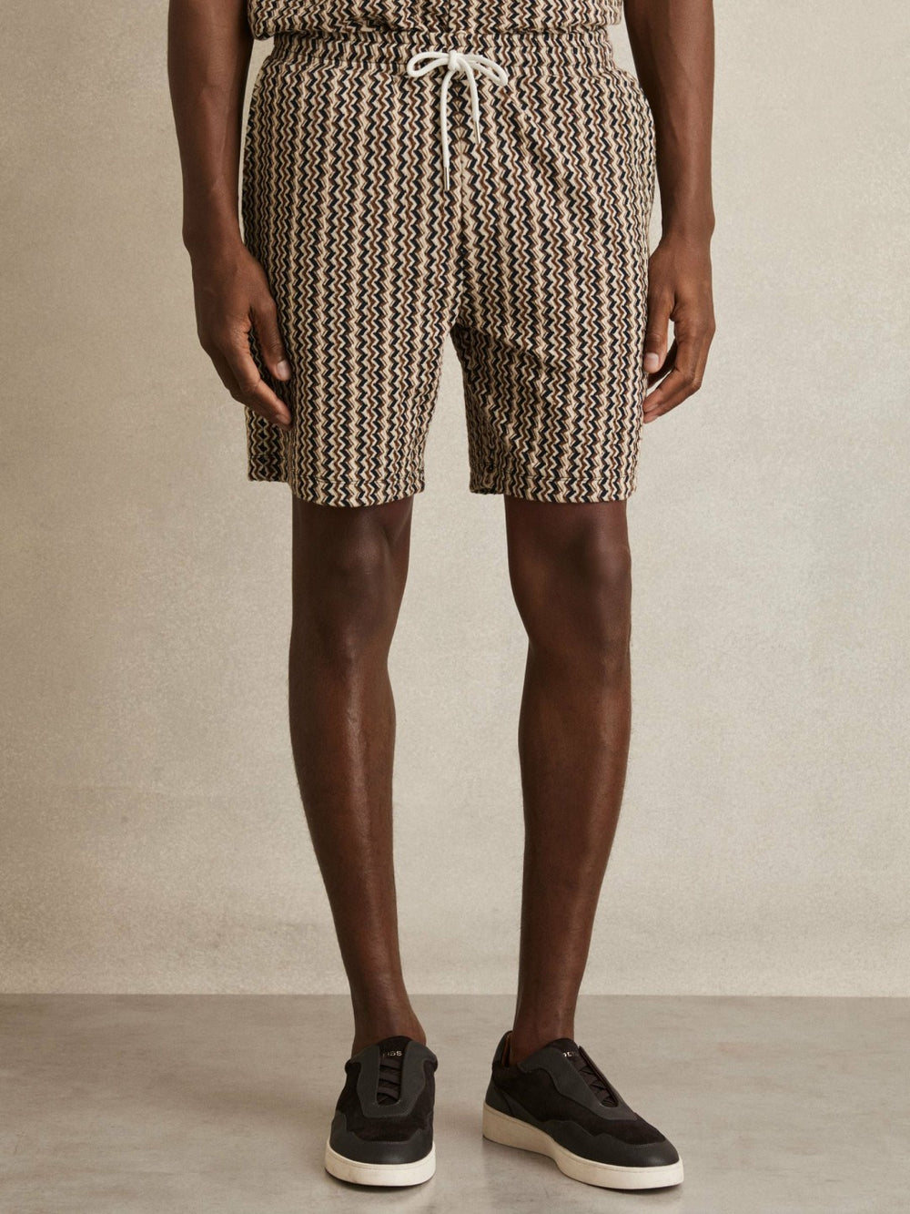 Zig-Zag Knit Drawstring Shorts in Tobacco Brown | Reiss For Sale