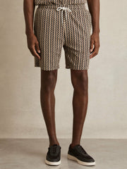 Zig-Zag Knit Drawstring Shorts in Tobacco Brown | Reiss For Sale