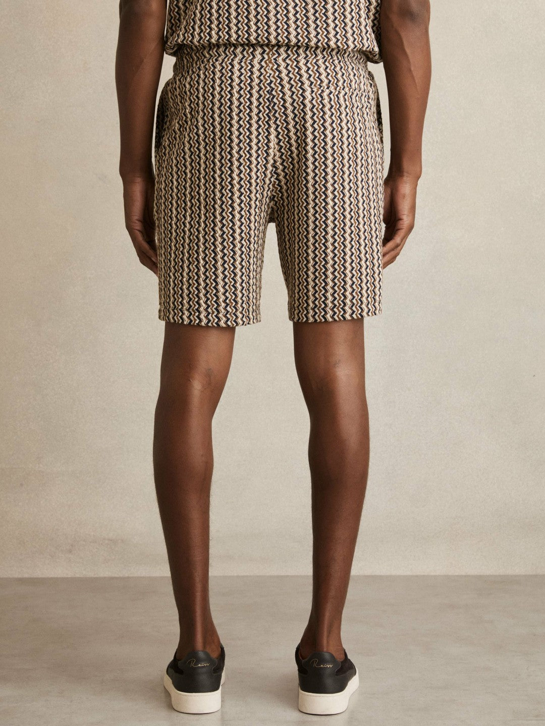 Zig-Zag Knit Drawstring Shorts in Tobacco Brown | Reiss For Sale