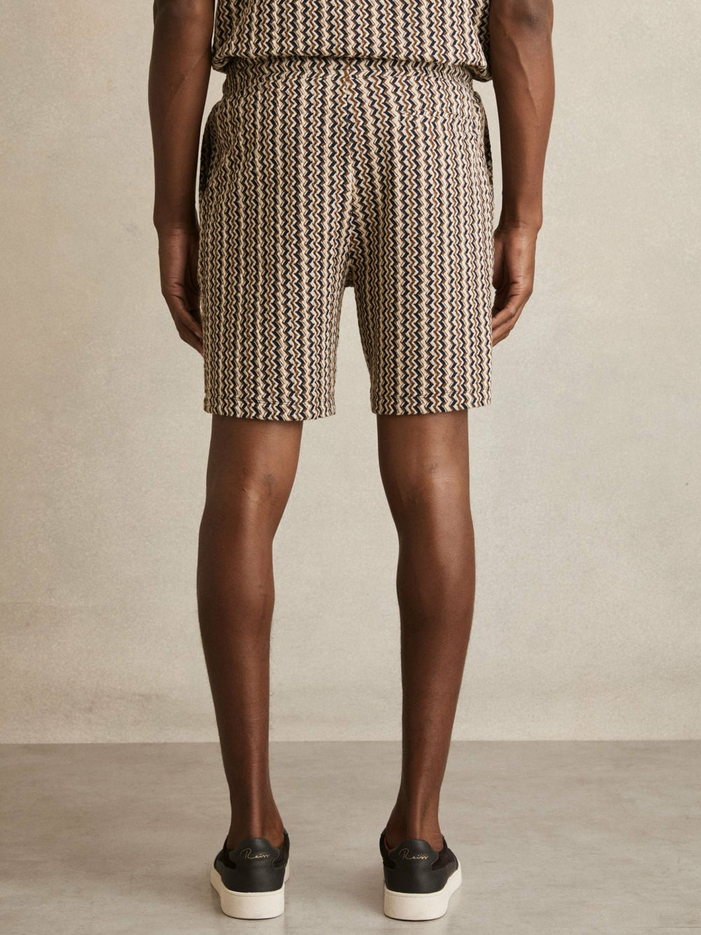 Zig-Zag Knit Drawstring Shorts in Tobacco Brown | Reiss For Sale