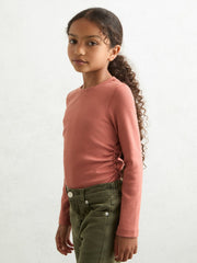 9-13 yrs Cotton Ruched Long-Sleeve T-Shirt with Stretch in Rose | Reiss Near Me