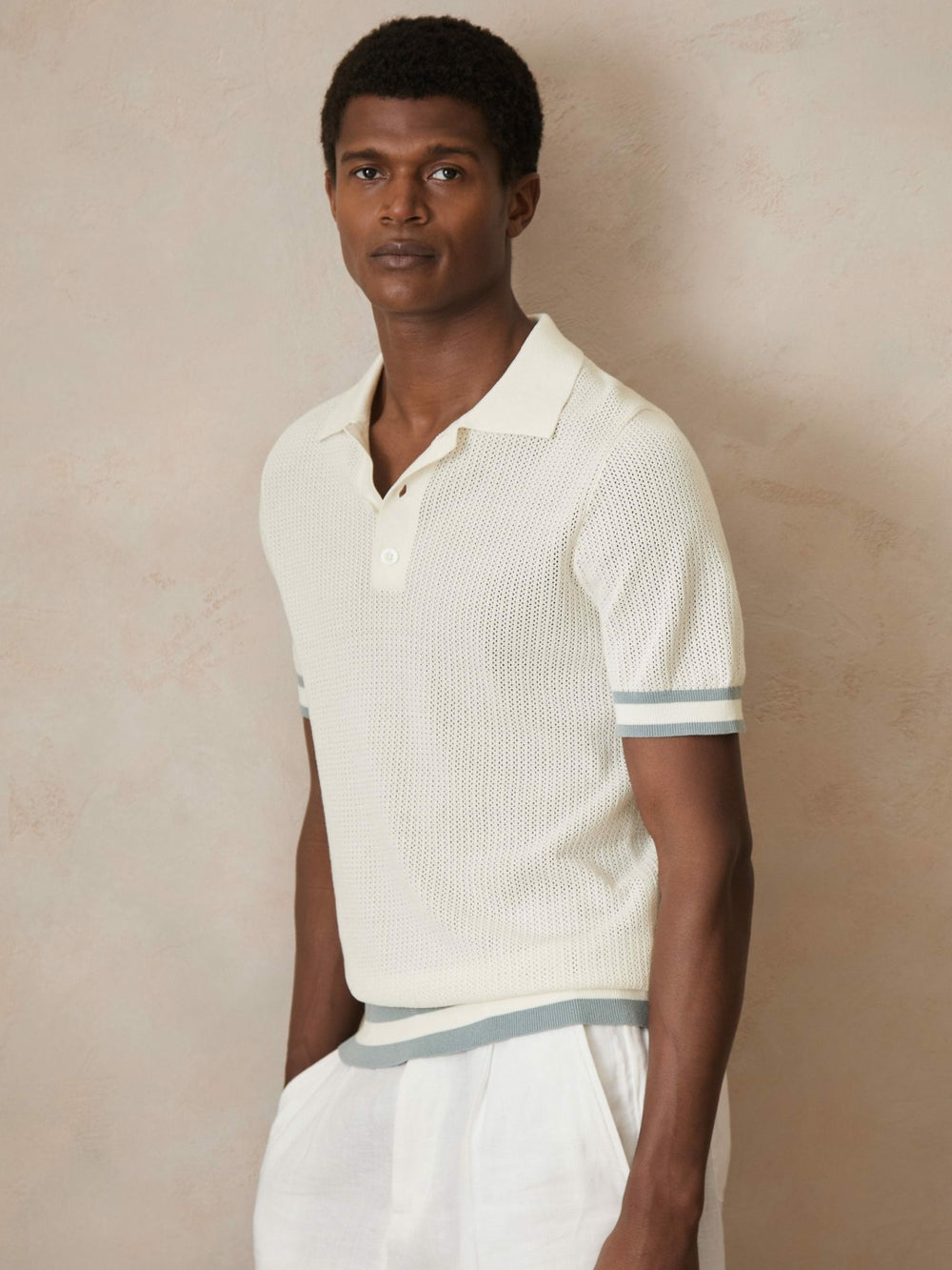 | Ché Cotton Knit Polo Shirt in White | Reiss US