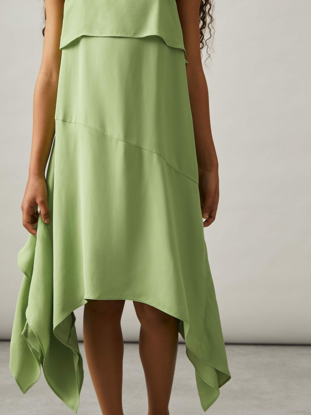 13-14 yrs Handkerchief-Hem Sleeveless Dress in Green | Reiss Sale