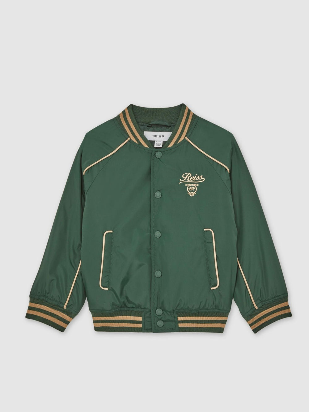 13-14 yrs Motor Cars Embroidered Bomber Jacket in Forest Green/Off White | Reiss USA