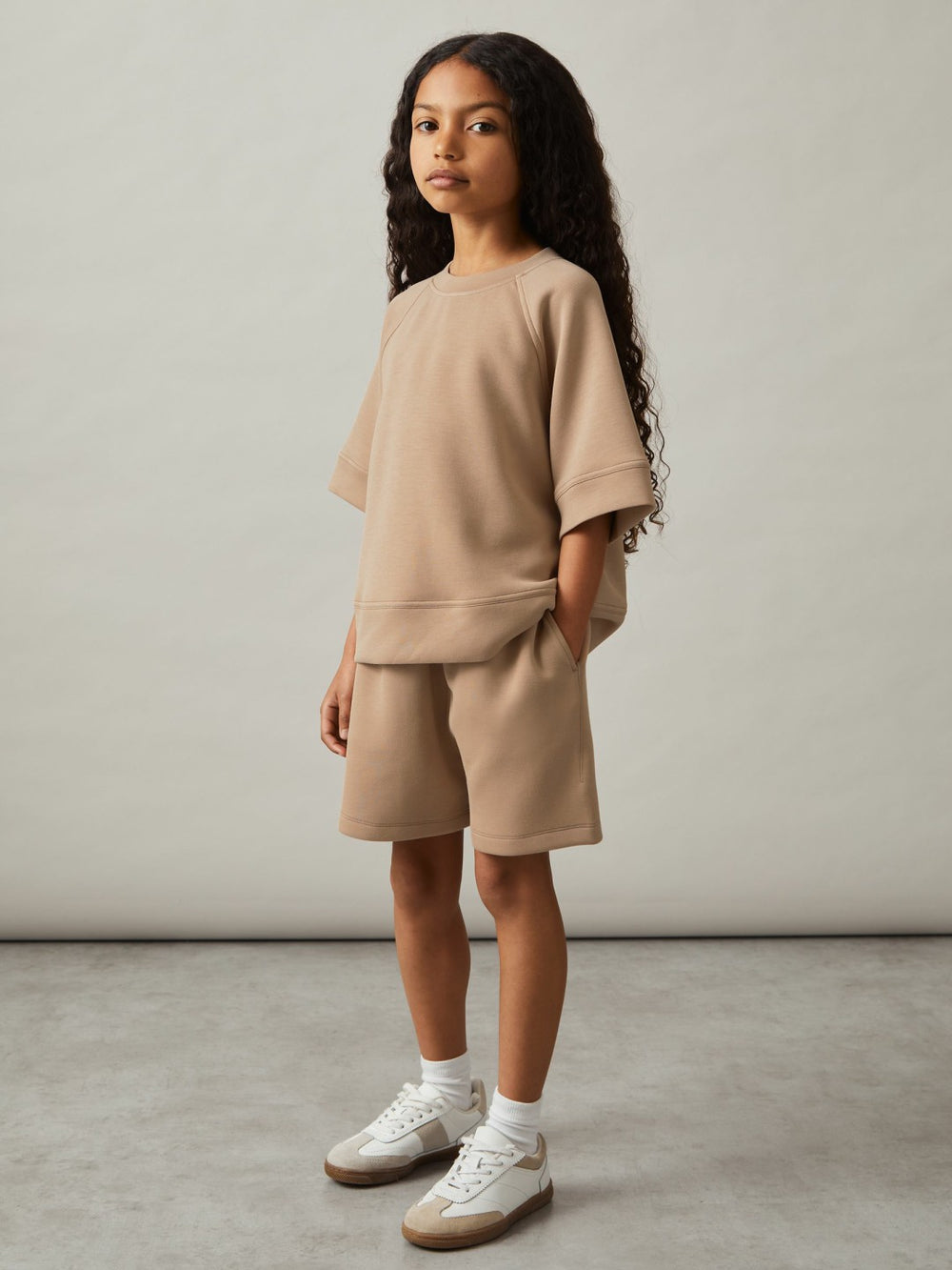 3-9 yrs Modal-Blend Sweatshirt And Shorts Set in Mink | Reiss For Sale