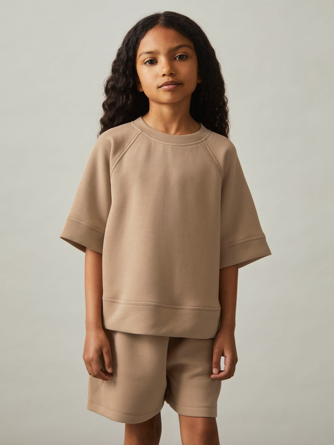 3-9 yrs Modal-Blend Sweatshirt And Shorts Set in Mink | Reiss For Sale
