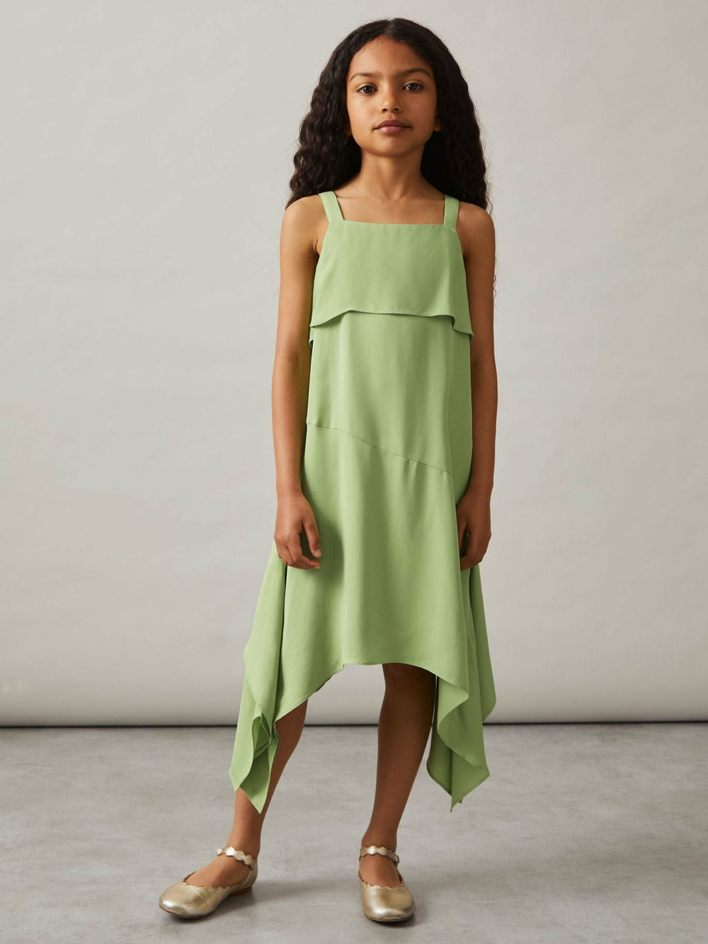 9-13 yrs Handkerchief-Hem Sleeveless Dress in Green | Reiss Near Me