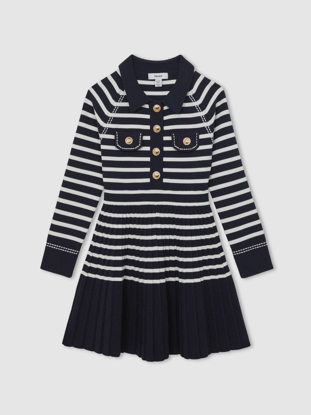 3-9 yrs Button-Detail Stripe Knitted Dress in Navy/White | Reiss For Sale