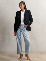 Petite Wool-Blend Double-Breasted Blazer in Navy | Reiss Sale