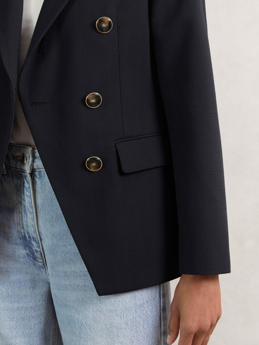 Petite Wool-Blend Double-Breasted Blazer in Navy | Reiss Sale