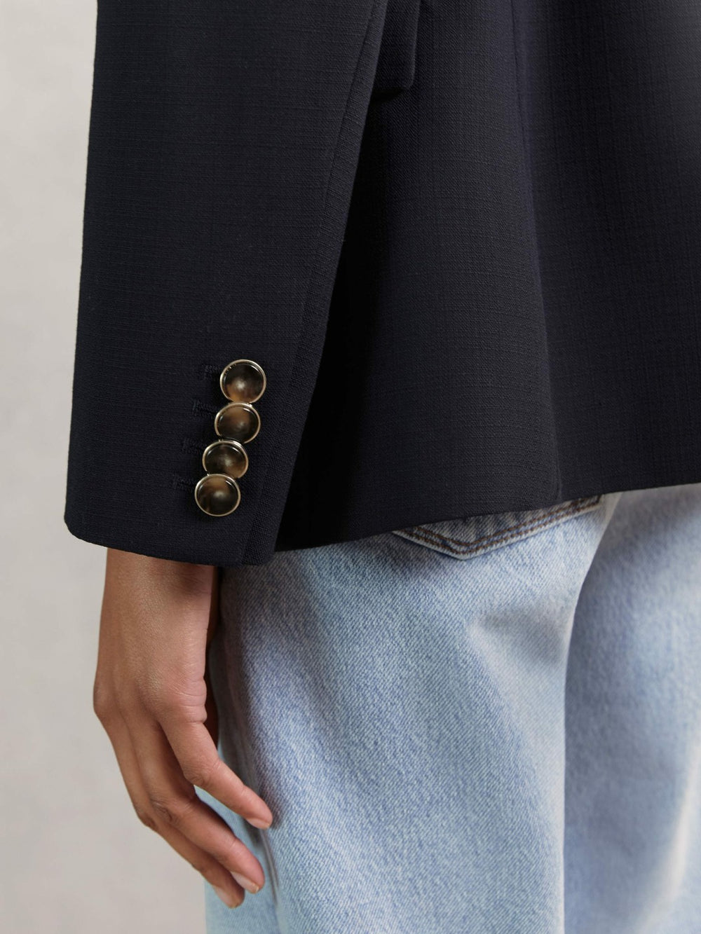 Petite Wool-Blend Double-Breasted Blazer in Navy | Reiss Sale