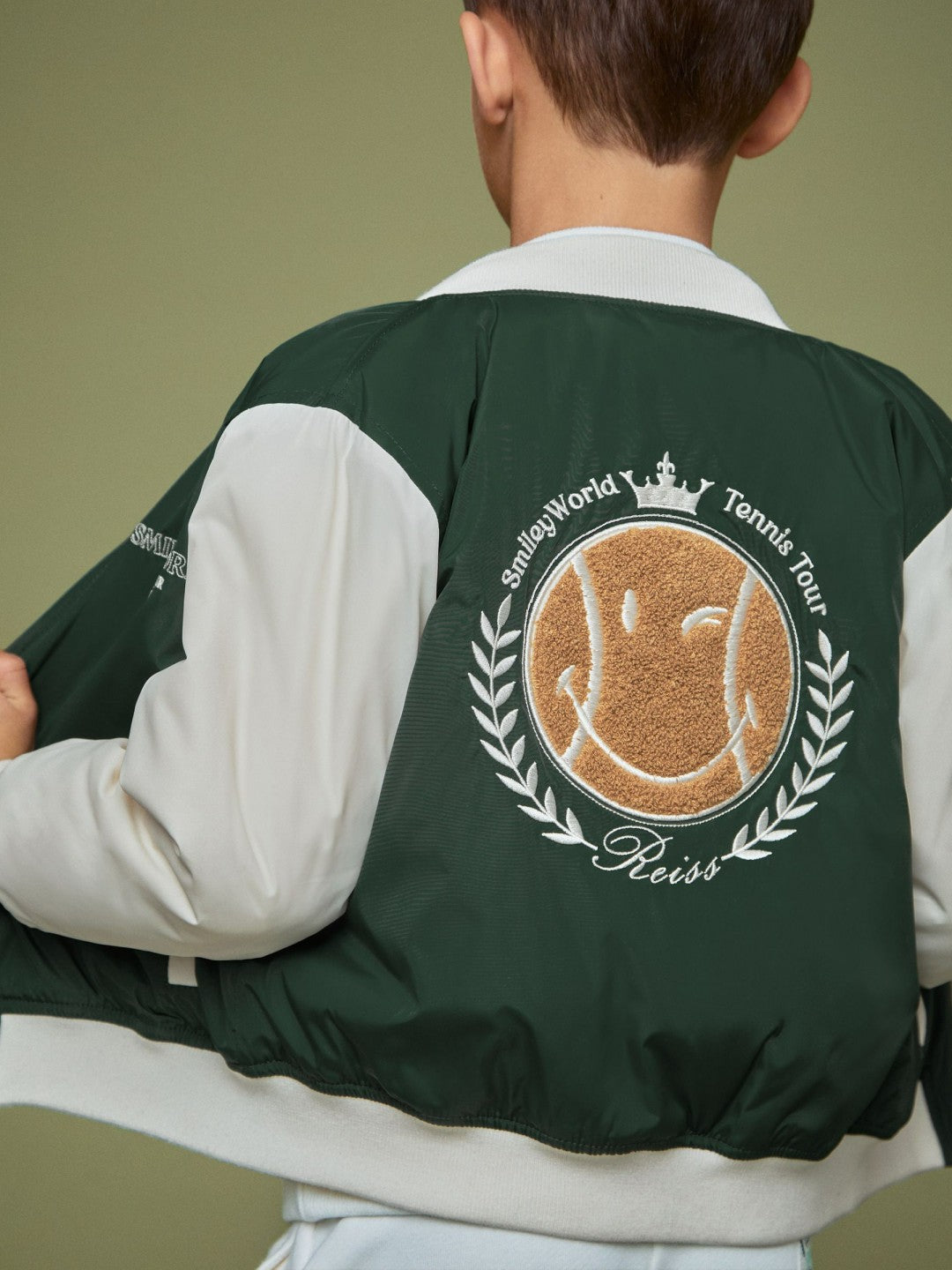 3-9 yrs SmileyWorld Bomber Jacket in Dark Green | Reiss Onsale