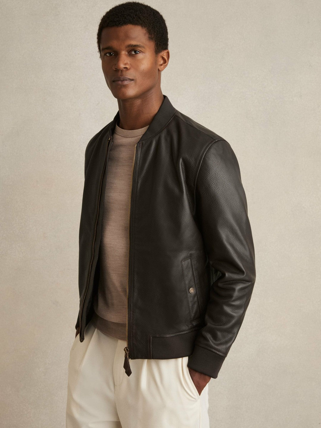 Leather Bomber Jacket in Brown | Reiss