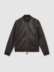 Leather Bomber Jacket in Brown | Reiss