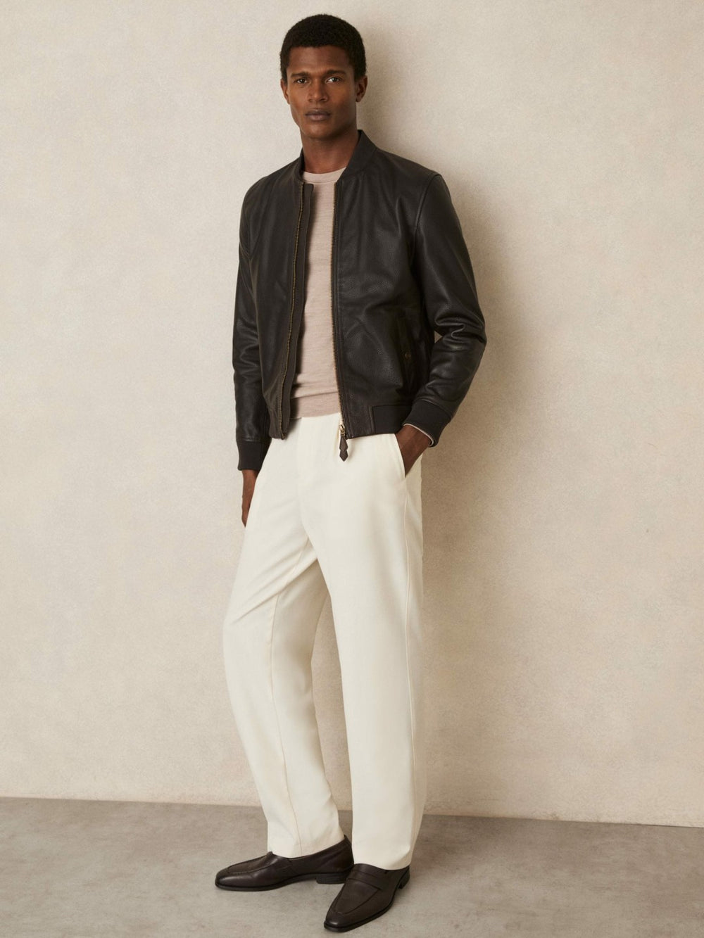 Leather Bomber Jacket in Brown | Reiss