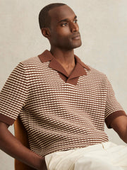 Cotton Textured Knit Stripe Polo Shirt in Tobacco Brown/ Off White | Reiss Near Me