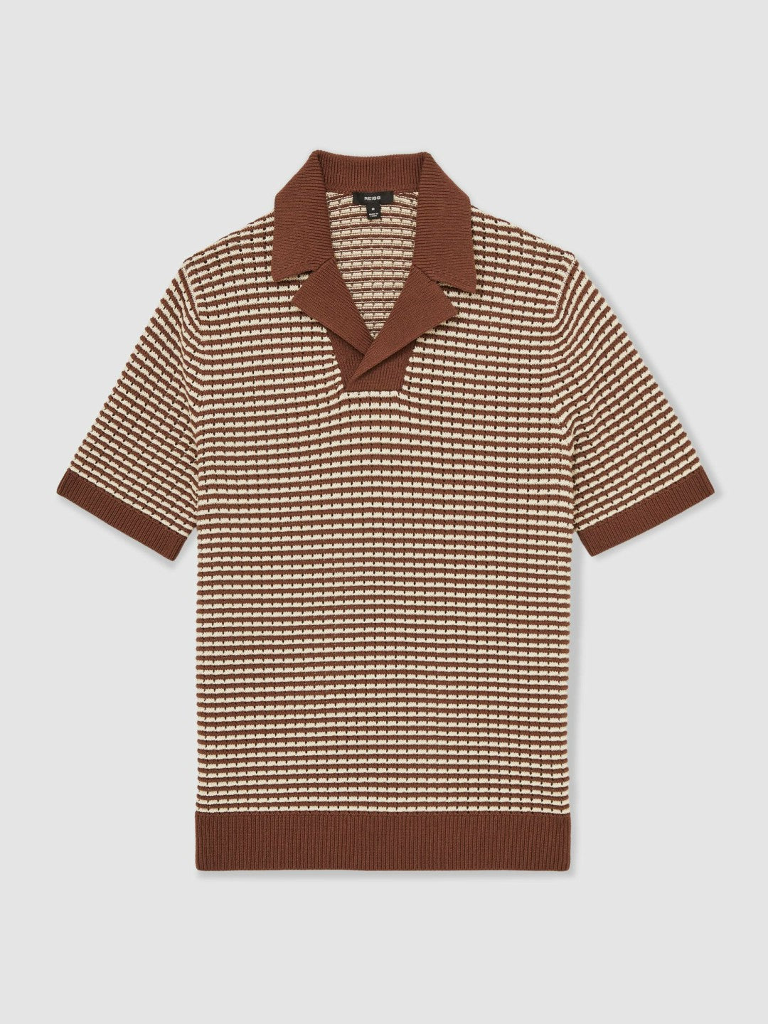 Cotton Textured Knit Stripe Polo Shirt in Tobacco Brown/ Off White | Reiss Near Me