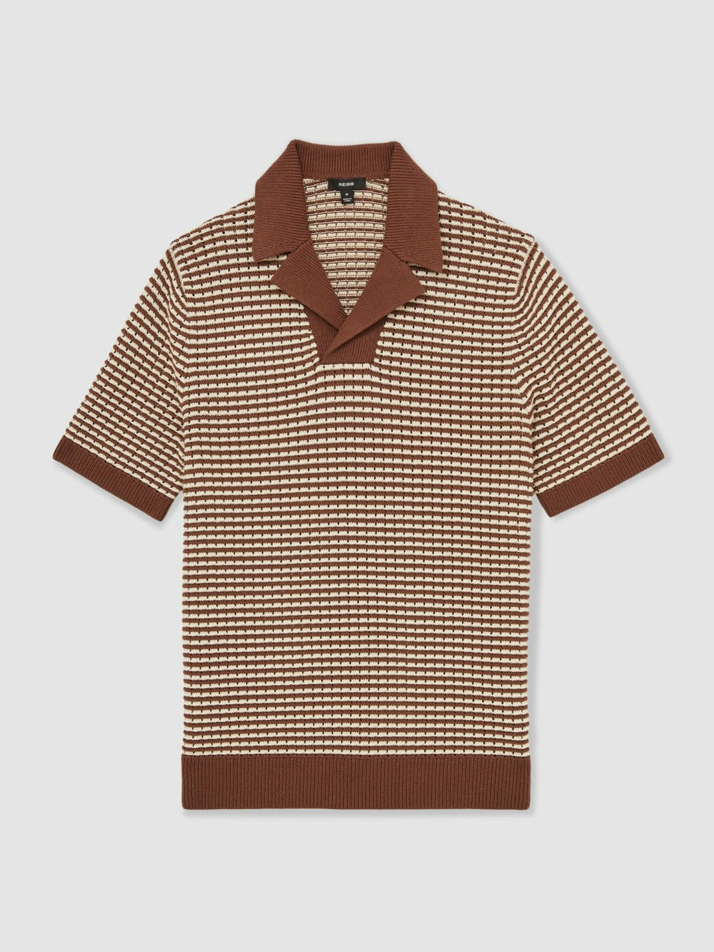Cotton Textured Knit Stripe Polo Shirt in Tobacco Brown/ Off White | Reiss Near Me