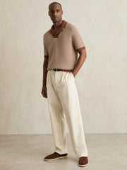 Cotton Textured Knit Stripe Polo Shirt in Tobacco Brown/ Off White | Reiss Near Me