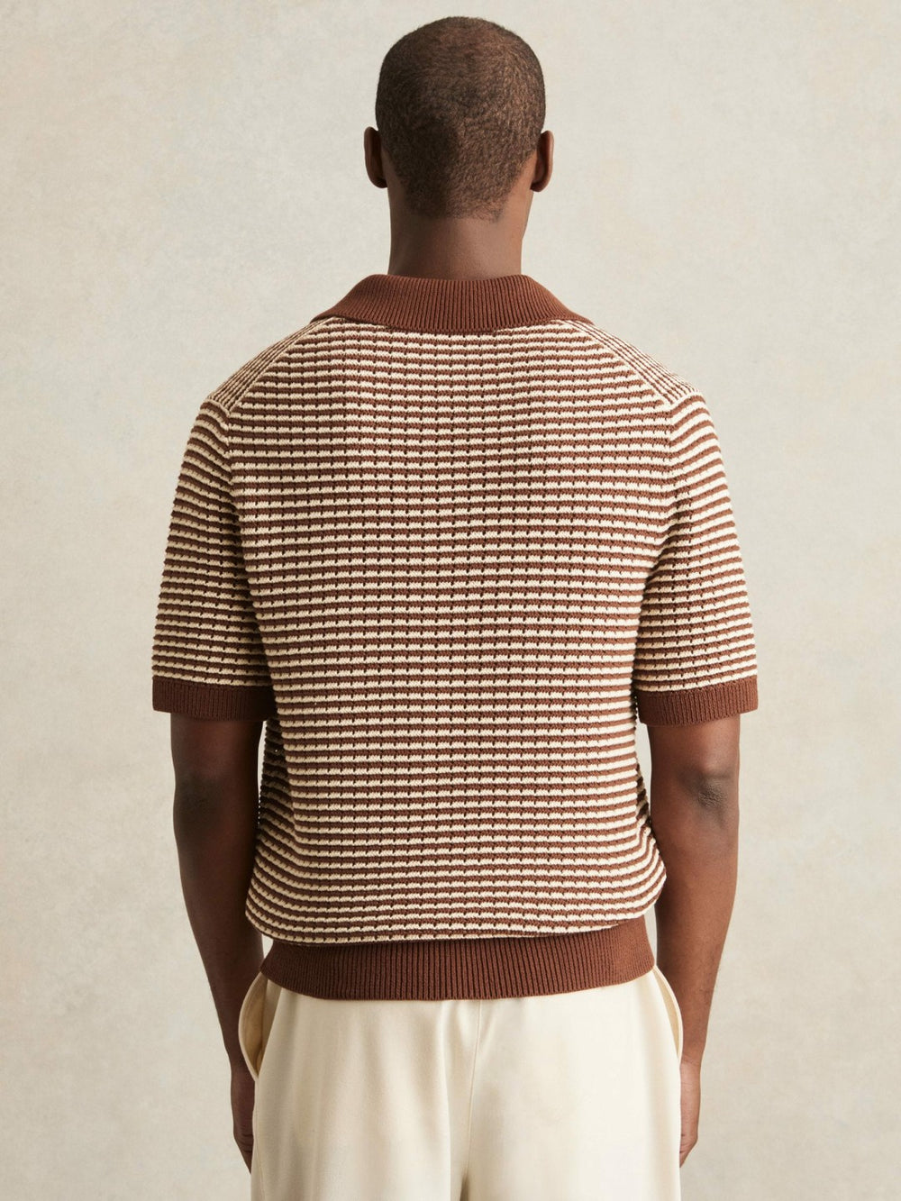 Cotton Textured Knit Stripe Polo Shirt in Tobacco Brown/ Off White | Reiss Near Me
