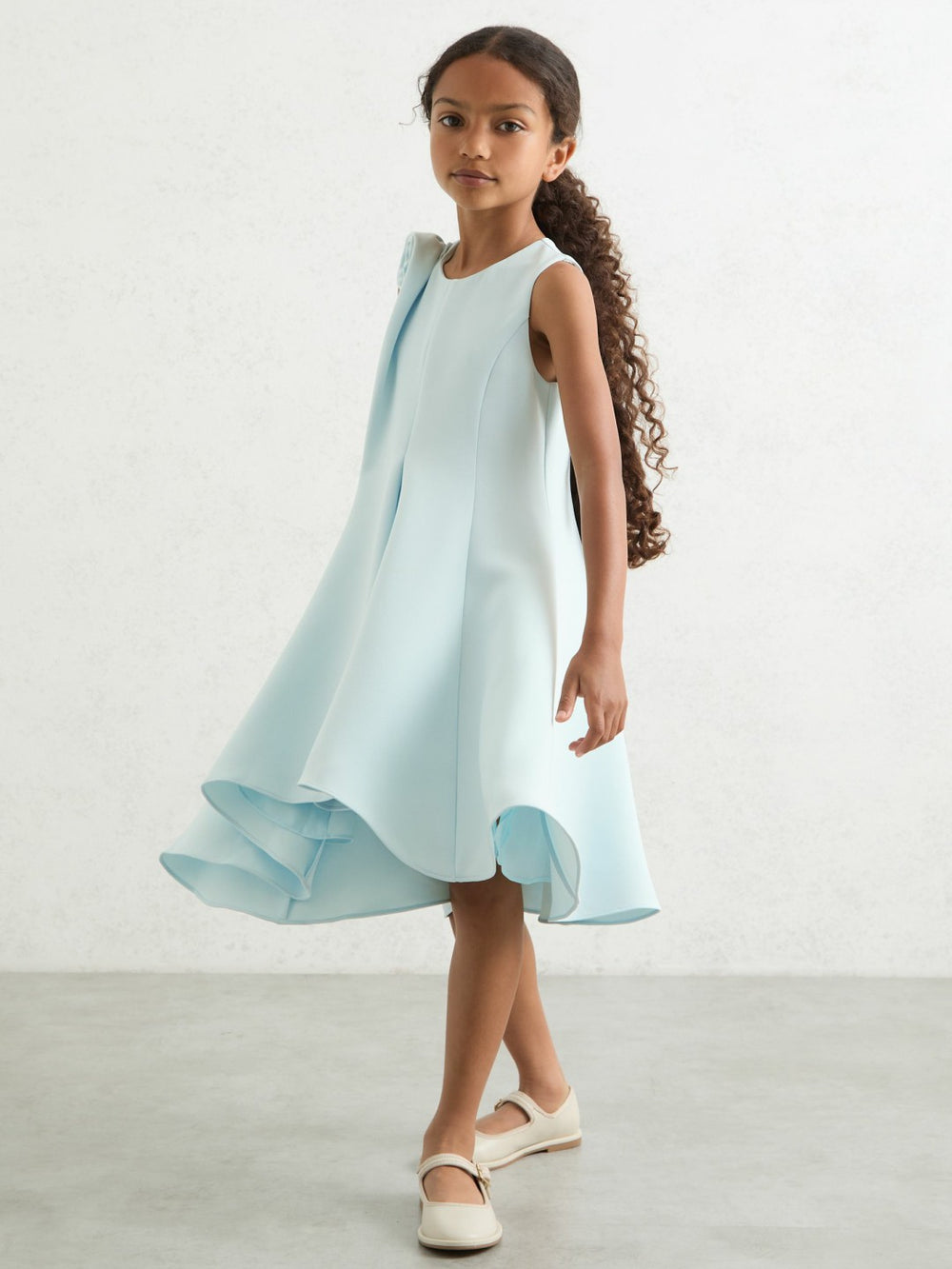 13-14 yrs Flower-Detail Fit-And-Flare Dress in Blue | Reiss Onsale