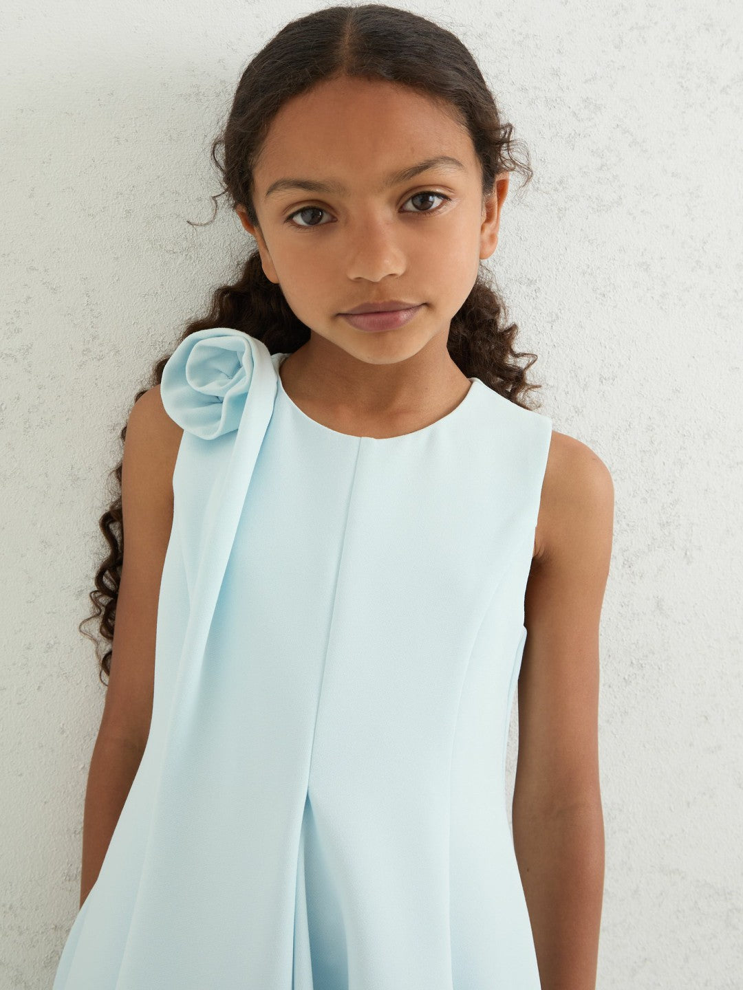 13-14 yrs Flower-Detail Fit-And-Flare Dress in Blue | Reiss Onsale
