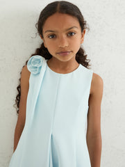 13-14 yrs Flower-Detail Fit-And-Flare Dress in Blue | Reiss Onsale