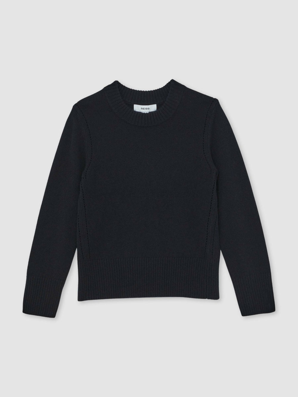 13-14 yrs Wool-Blend Open-Stitch Jumper with Cashmere in Navy | Reiss Near Me