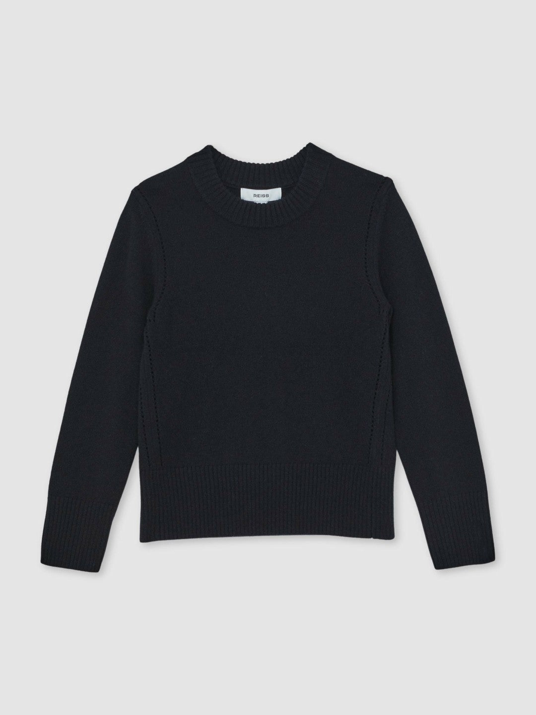 13-14 yrs Wool-Blend Open-Stitch Jumper with Cashmere in Navy | Reiss Near Me