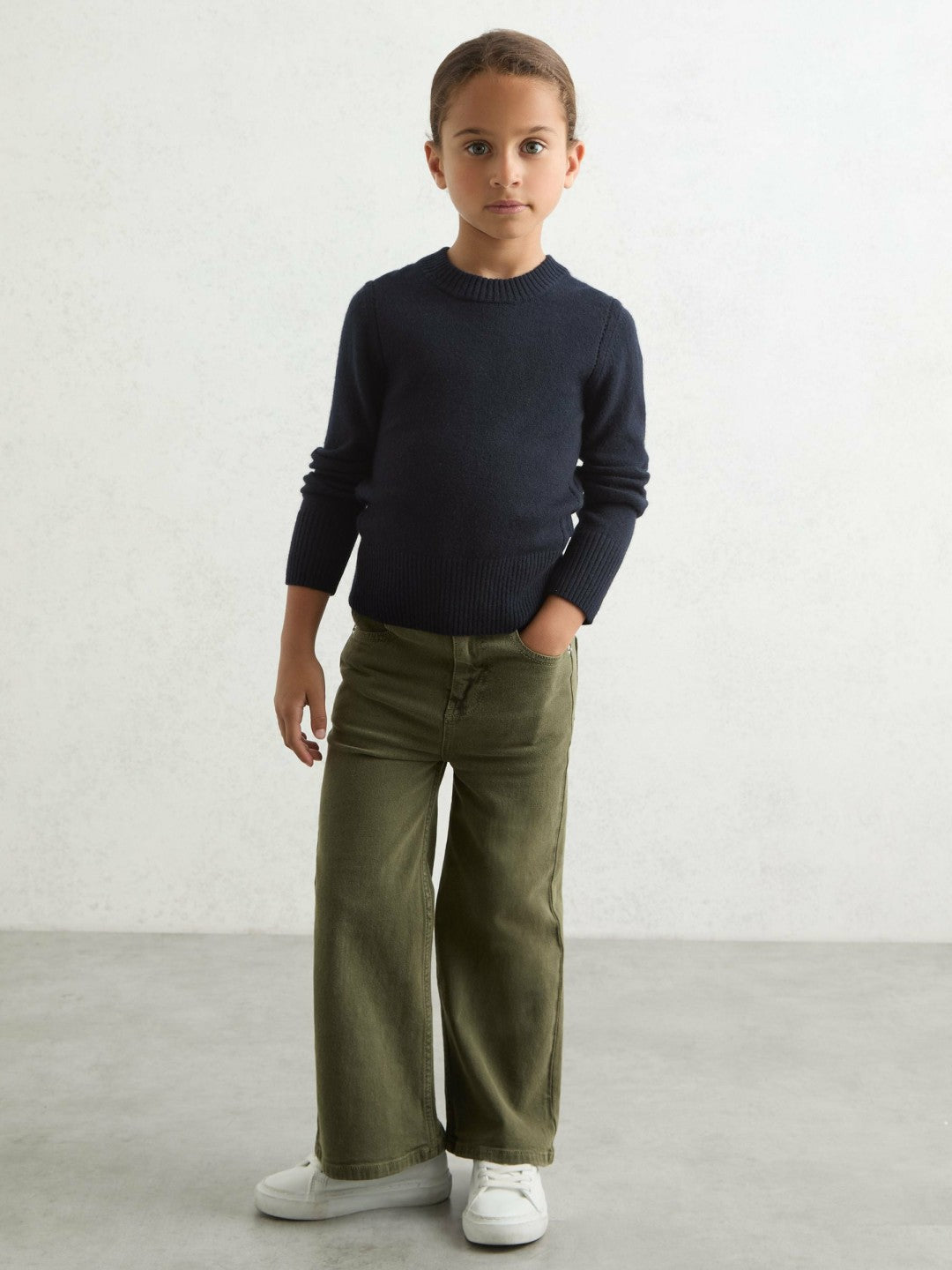 13-14 yrs Wool-Blend Open-Stitch Jumper with Cashmere in Navy | Reiss Near Me