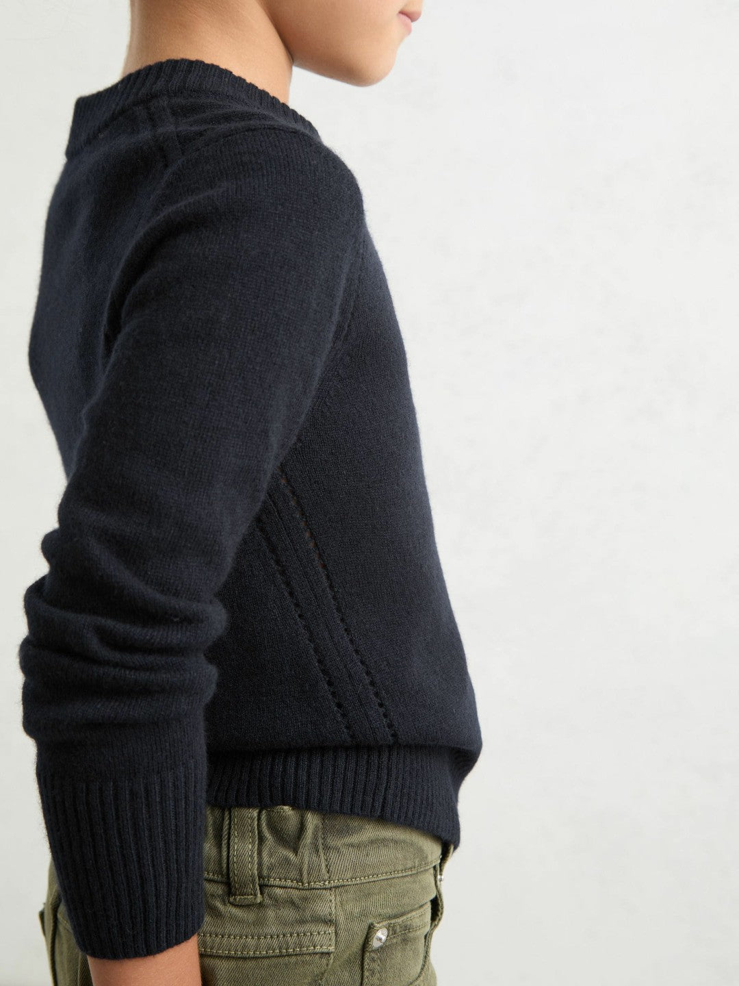 13-14 yrs Wool-Blend Open-Stitch Jumper with Cashmere in Navy | Reiss Near Me