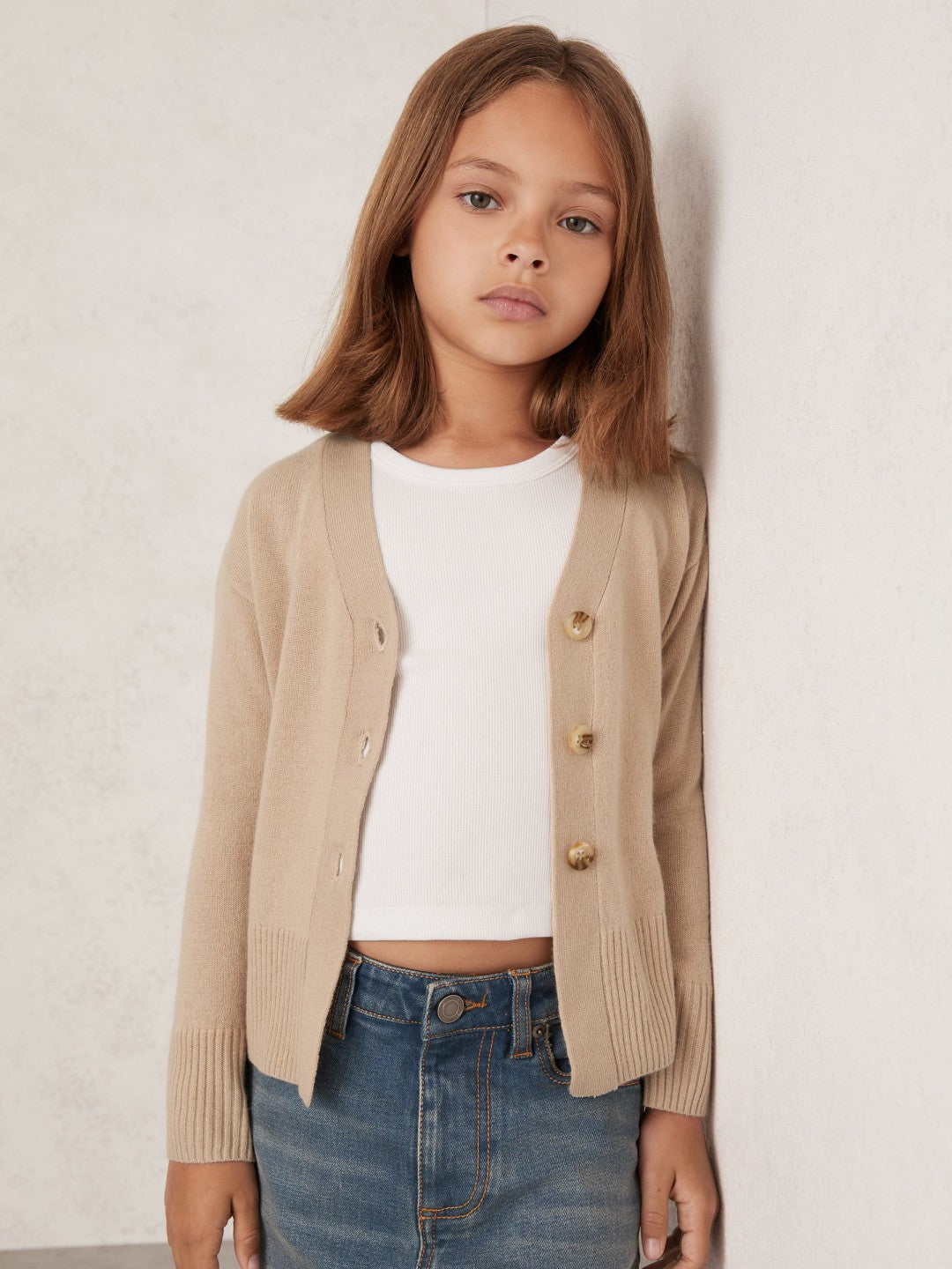 13-14 yrs Wool-Blend Fitted Cardigan With Cashmere in Neutral | Reiss Near Me