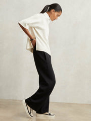 Petite Wide-Leg Interlock Drawstring Joggers in Black | Reiss Sale
