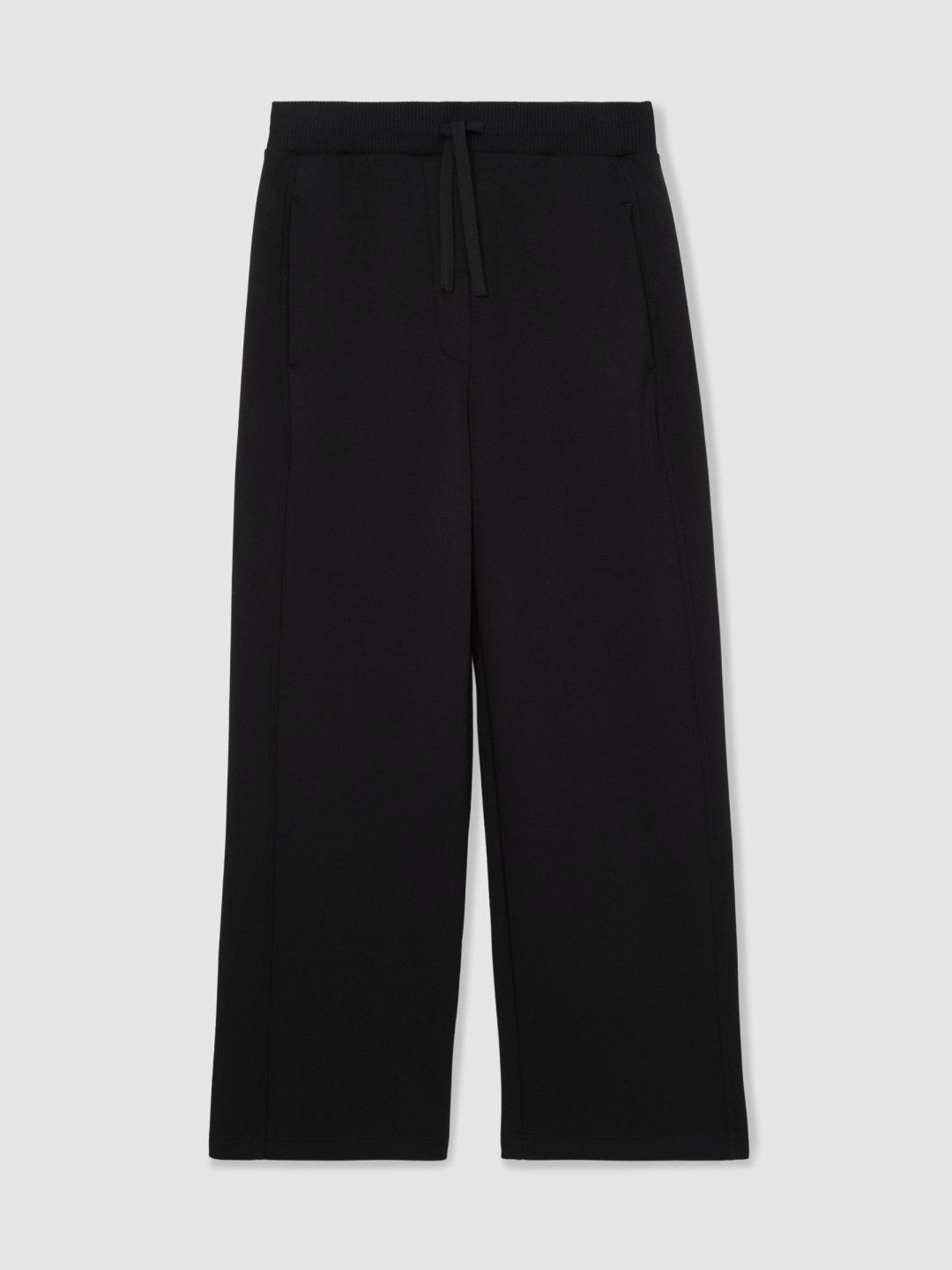 Petite Wide-Leg Interlock Drawstring Joggers in Black | Reiss Sale