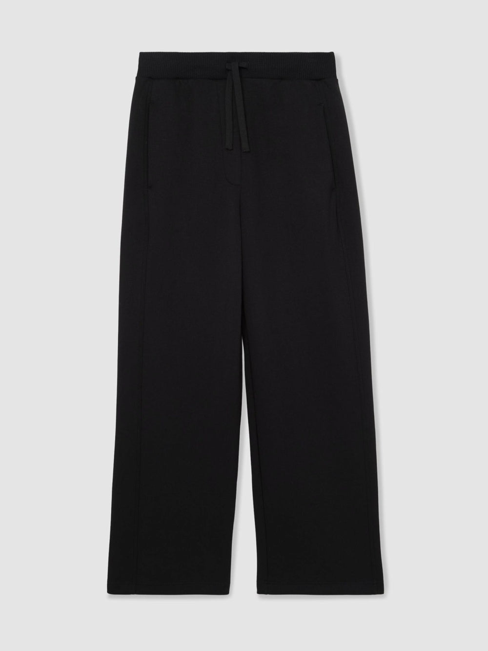 Petite Wide-Leg Interlock Drawstring Joggers in Black | Reiss Sale