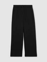 Petite Wide-Leg Interlock Drawstring Joggers in Black | Reiss Sale