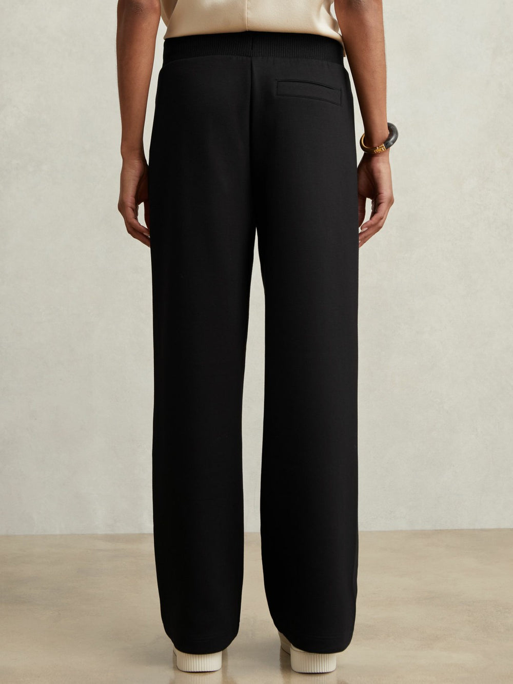Petite Wide-Leg Interlock Drawstring Joggers in Black | Reiss Sale