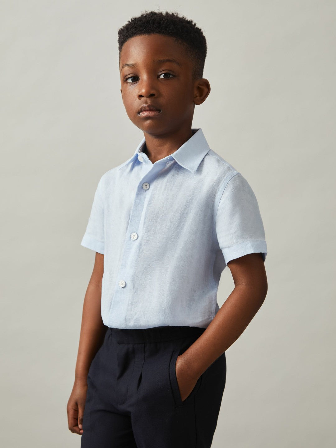 3-9 yrs Short Sleeve Linen Shirt in Pale Blue | Reiss Near Me
