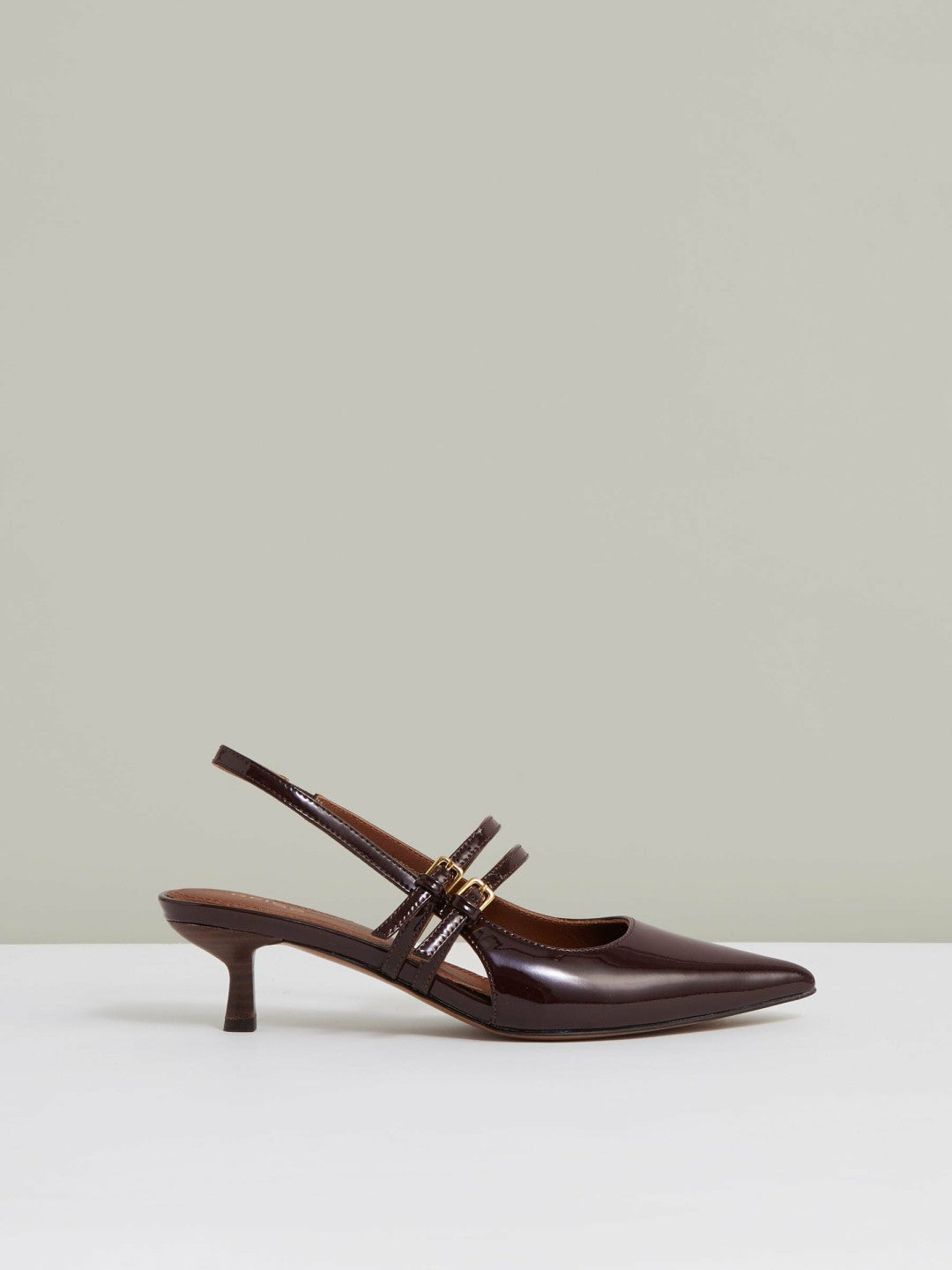 Leather Slingback Buckle Court Shoes in Oxblood | Reiss US
